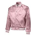 light pink/white augusta satin baseball jacket front view