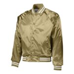 metallic gold/white augusta satin baseball jacket front view