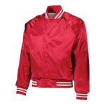 red/white augusta satin baseball jacket front view