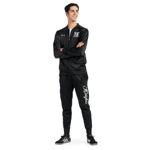 custom black augusta performance fleece jogger front view paired with custom black zip up
