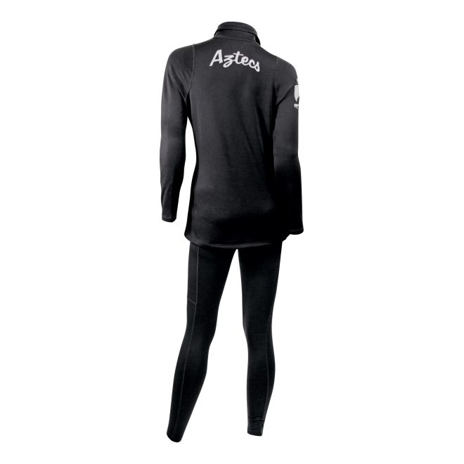 black asics thermopolis tight back view paired with custom black half zip