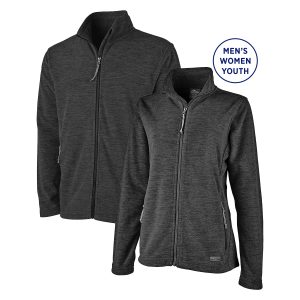 men and women charcoal heather charles river boundary fleece jacket front view