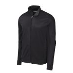 black sport tek stripe tricot track jacket front view
