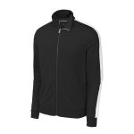 black/white sport tek stripe tricot track jacket front view