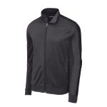 graphite/black sport tek stripe tricot track jacket front view