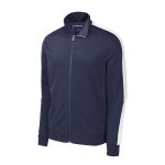 true navy/white sport tek stripe track jacket front view
