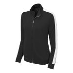 women black/white sport tek stripe track jacket front view