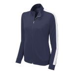 women true navy/white sport tek stripe track jacket front view