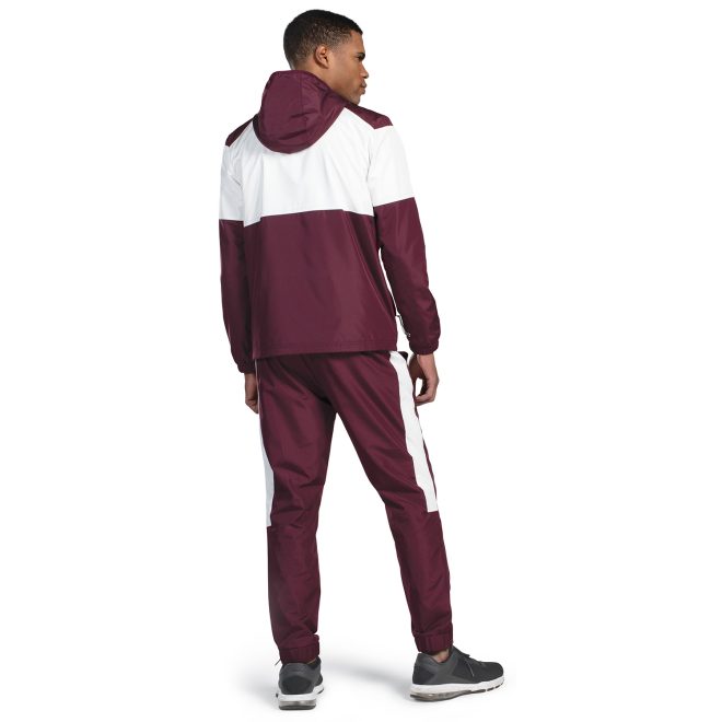 maroon/white holloway series x warm up pant back view paired with maroon/white hooded jacket