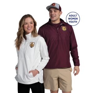 custom white holloway series x pullover and custom maroon series x pullover front view on models