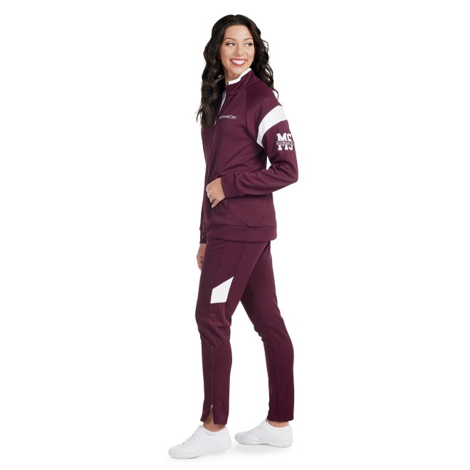 custom maroon/white holloway limitless jacket side view paired with maroon/white pants