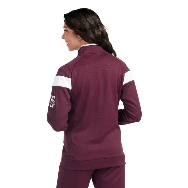 custom maroon/white holloway limitless jacket back view paired with maroon/white pants