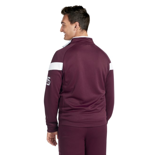 custom maroon/white holloway limitless jacket back view on model