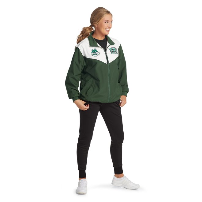 custom forest/white charles river championship jacket front view