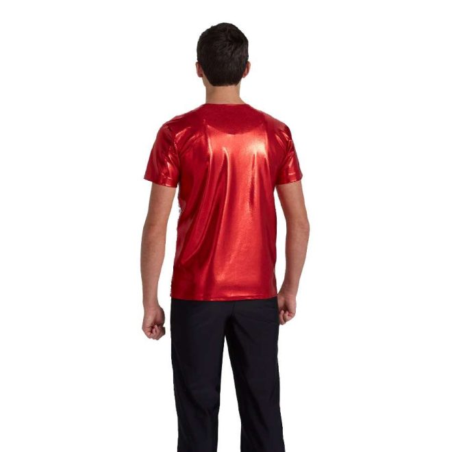 custom red color guard short sleeve uniform back view on model