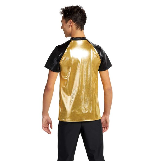 custom gold with black short sleeves color guard uniform back view on model