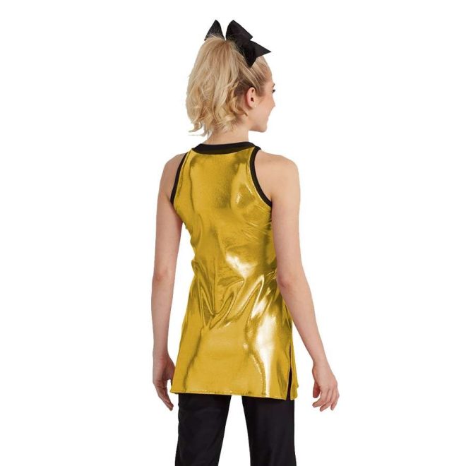 custom gold sleeveless color guard uniform back view on model