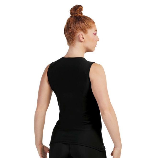 custom black sleeveless color guard uniform back view on model