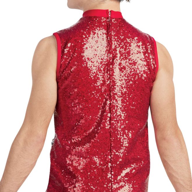 custom red sparkly sleeveless tunic majorette uniform back view on model