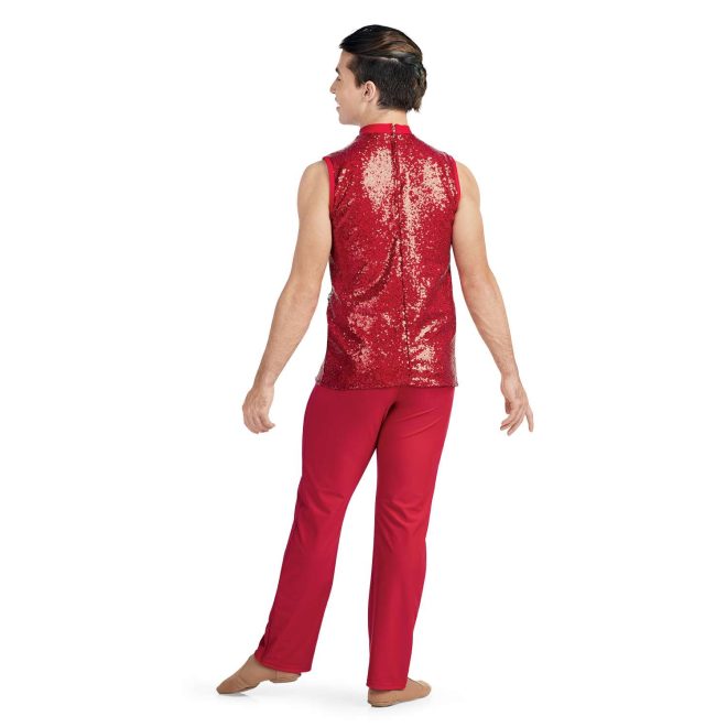 custom red sparkly sleeveless tunic with red pants majorette uniform back view on model