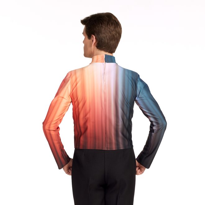 Custom red to blue streak printed marching top back view