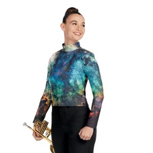 Custom rainbow night sky printed marching top front view