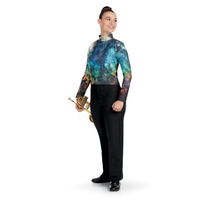 Custom rainbow night sky printed marching top front view