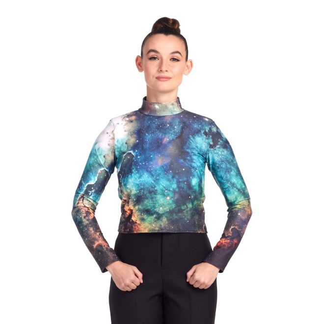 Custom rainbow night sky printed marching top front view