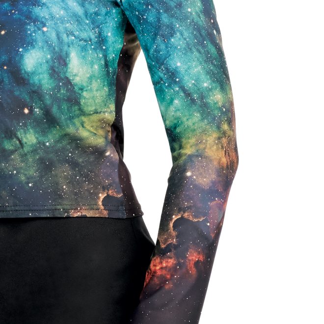 Custom rainbow night sky printed marching top front view