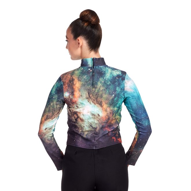 Custom rainbow night sky printed marching top back view