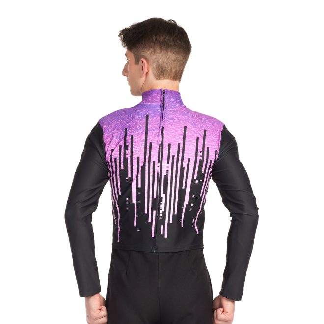 Custom purple and black printed marching top back view