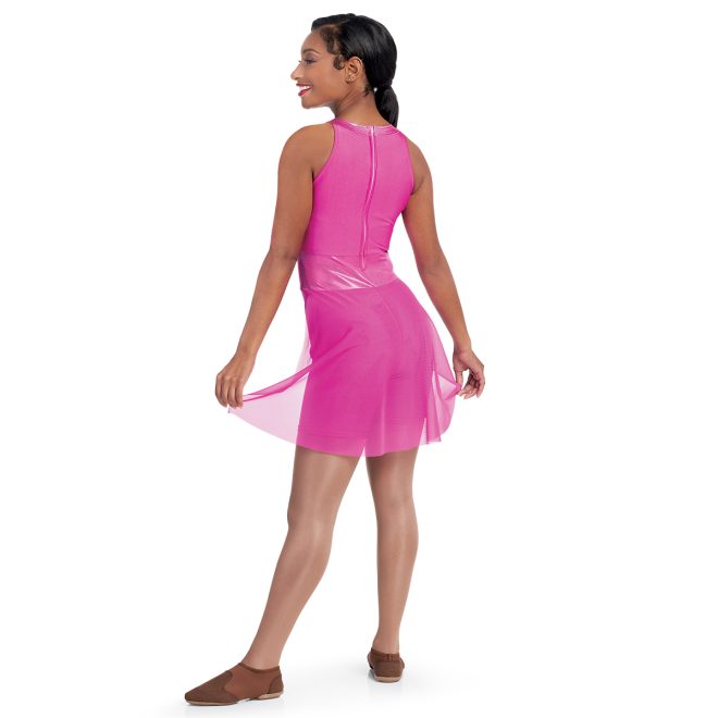 Custom pink sleeveless color guard skirted biketard back view