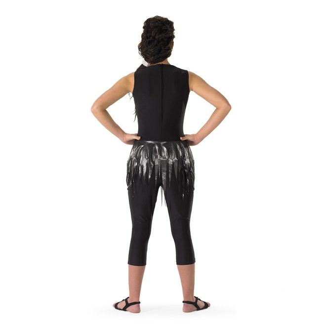 Custom color guard unitard 42777 with model in black and silver, back view