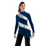 royal with silver stripes asymmetrical color guard tunic long sleeve over black pants front view on model