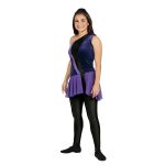 purple one shoulder skirted color guard tunic front view on model over black leggings