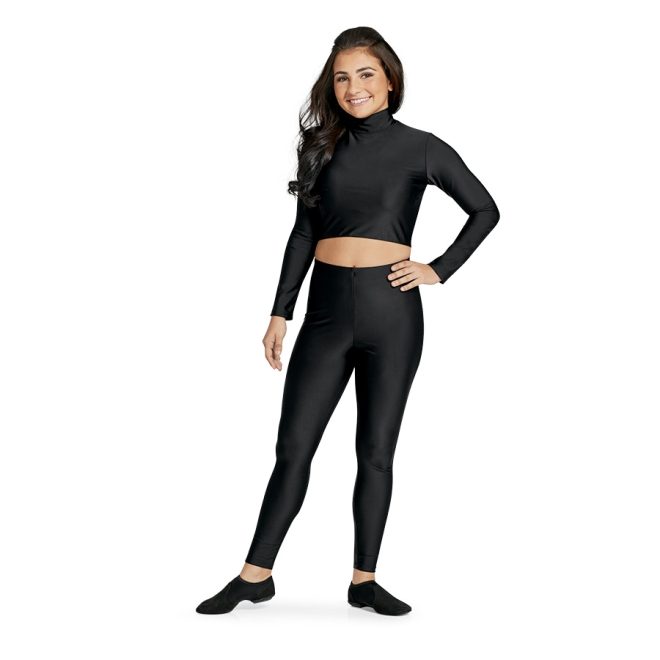 black guard basics fitted leggings front view paired with long sleeved crop tank