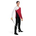 cienna men's asymmetric color guard tunic over black pants front view on model holding sabre