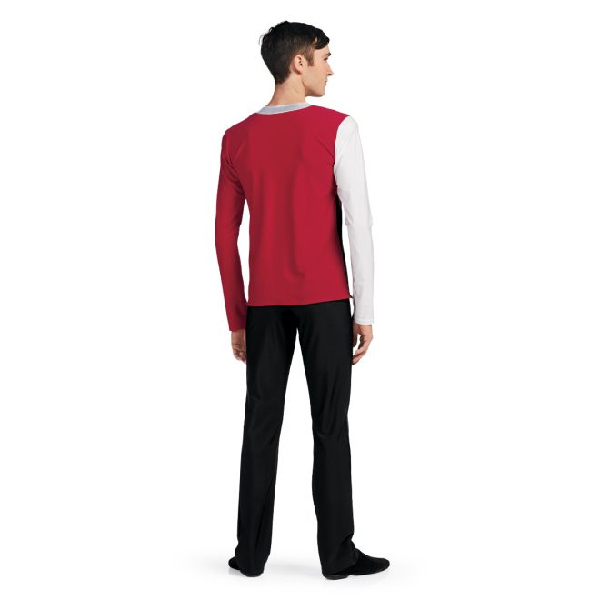 cienna men's asymmetric color guard tunic over black pants back view on model