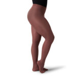 Model wearing Java color Capezio Ultra Soft Transition Tights, front three-quarters view
