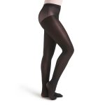 Model wearing Black Capezio Ultra Shimmer Footed Tights, Side View