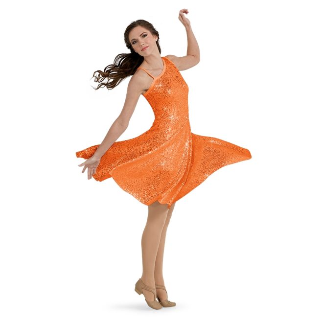 orange micro sequin spandex guard fabric used for custom dress