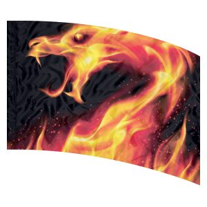 print on demand color guard flag with Flaming fire dragon on a black background