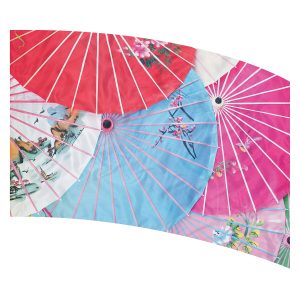 print on demand color guard flag with Colorful Asian parasol umbrellas with brush paintings