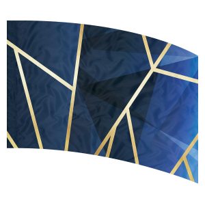 print on demand color guard flag with Abstract geometric triangle shapes in Blues with Gold Toned lines