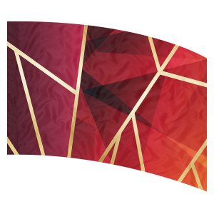 print on demand color guard flag with Abstract geometric triangle shapes in Reds and Oranges with Gold Toned lines
