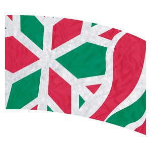 print on demand color guard flag with Abstract snowflake design Red and Christmas Green with a glitter style photo background