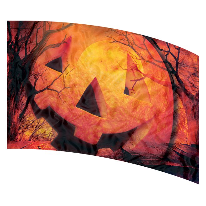 print on demand color guard flag with Scary Halloween collage with a pumpkin, trees, and a full moon