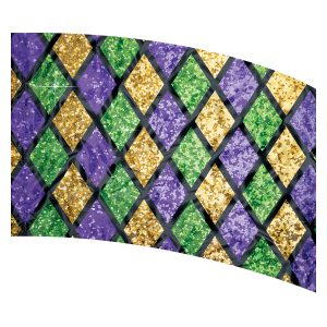 print on demand color guard flag with Purple, Green, Gold, and Black Mardi Gras style design