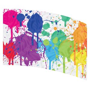 print on demand color guard flag with Rainbow paint splatter on a White background