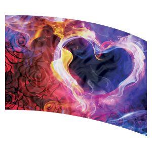 print on demand color guard flag with Colorful smoke and flame abstract heart with silhouetted roses